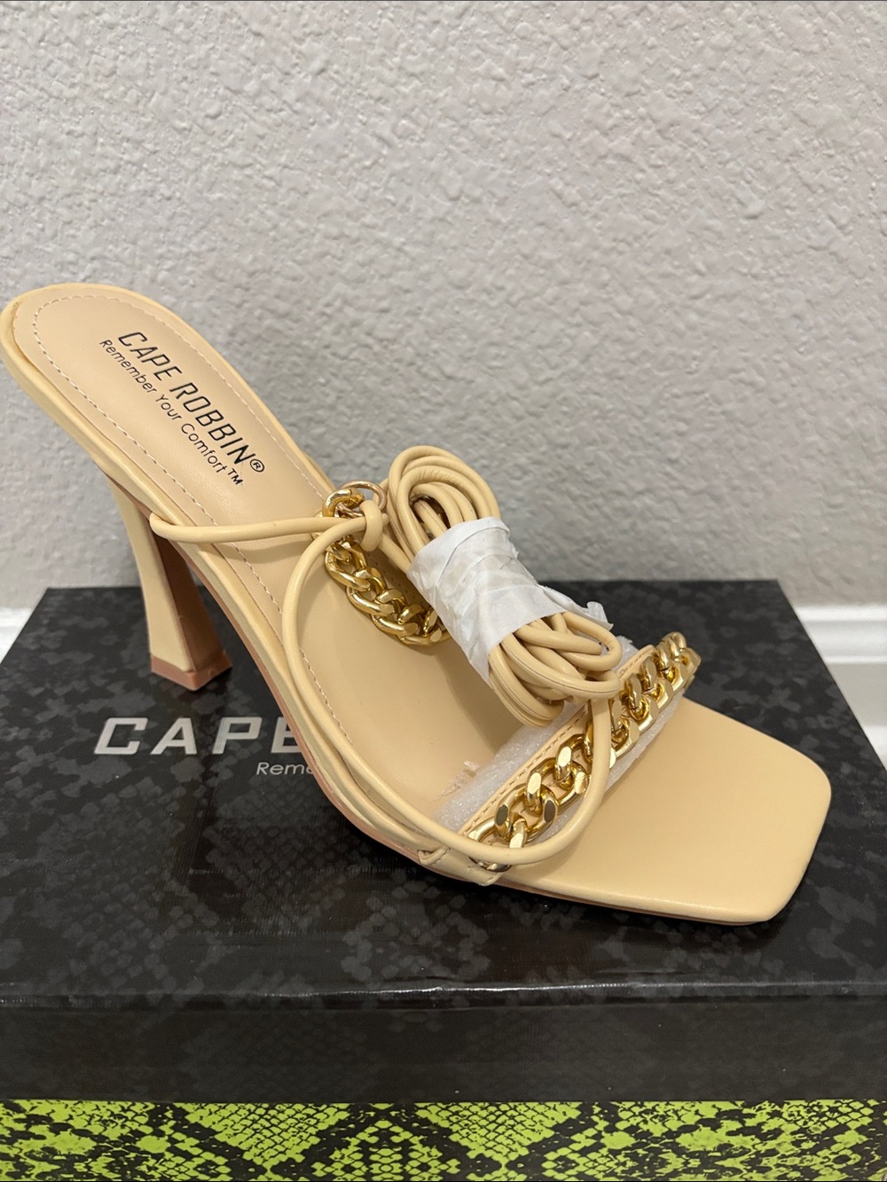 Chain-Accent Heeled Sandals